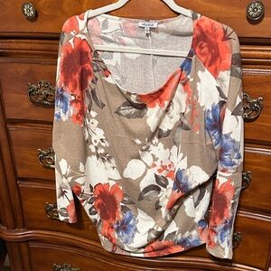 White Birch Red and Blue Floral Blouse